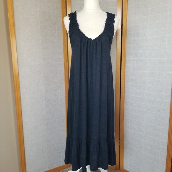 Theory Linen Silk Maxi Dress Navy Blue Size Small - Picture 2 of 11